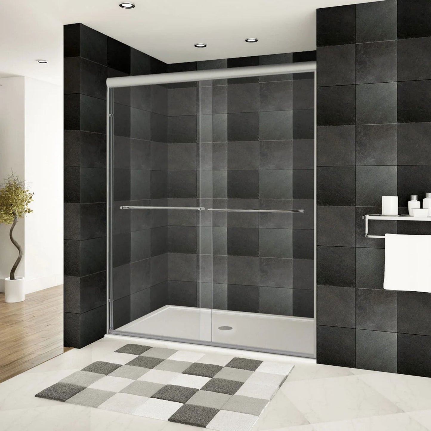 LessCare Ultra-A 44-48" x 76" Brushed Nickel Sliding Bypass Shower Door