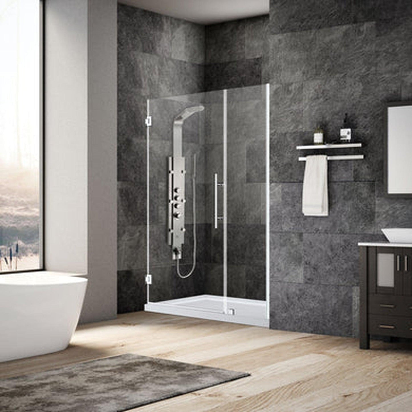LessCare Ultra-E 54-55" x 72" Chrome Swing-Out Shower Door with 24" Side Panel
