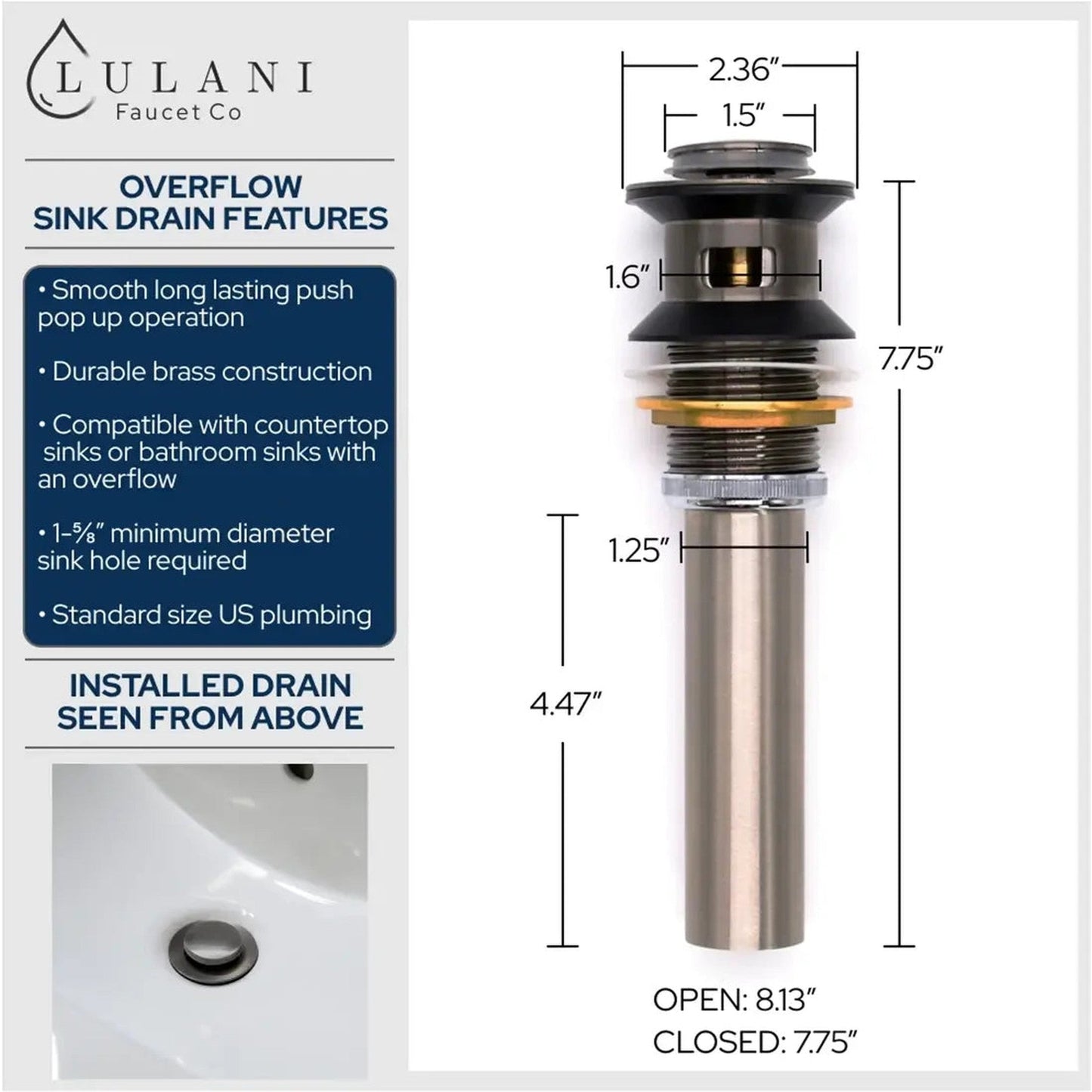 Lulani Boracay Gun Metal 1.2 GPM Single Handle Vessel Sink Brass Faucet With Drain Assembly