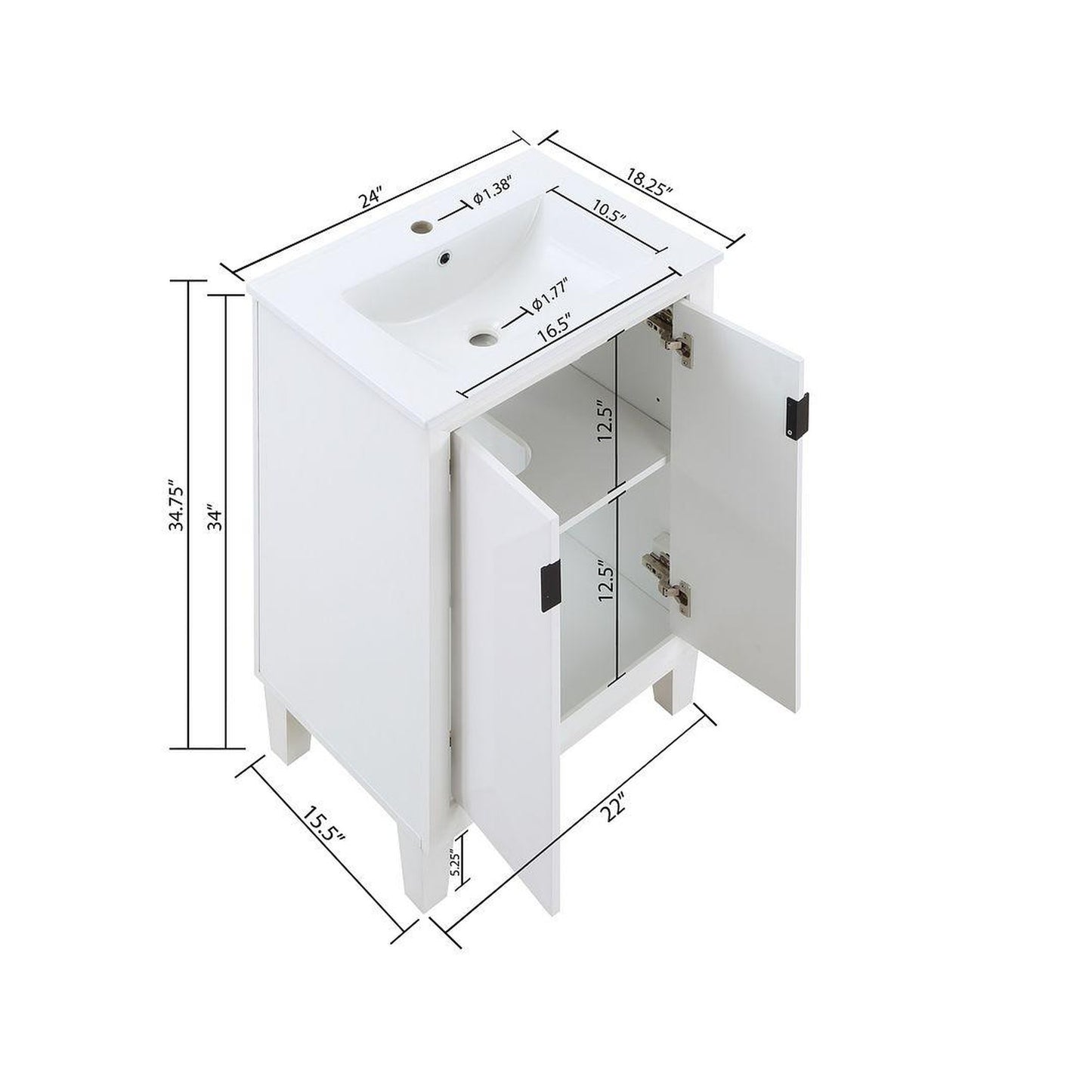 Manhattan Comfort Hyde 24" Bathroom Vanity Sink In White