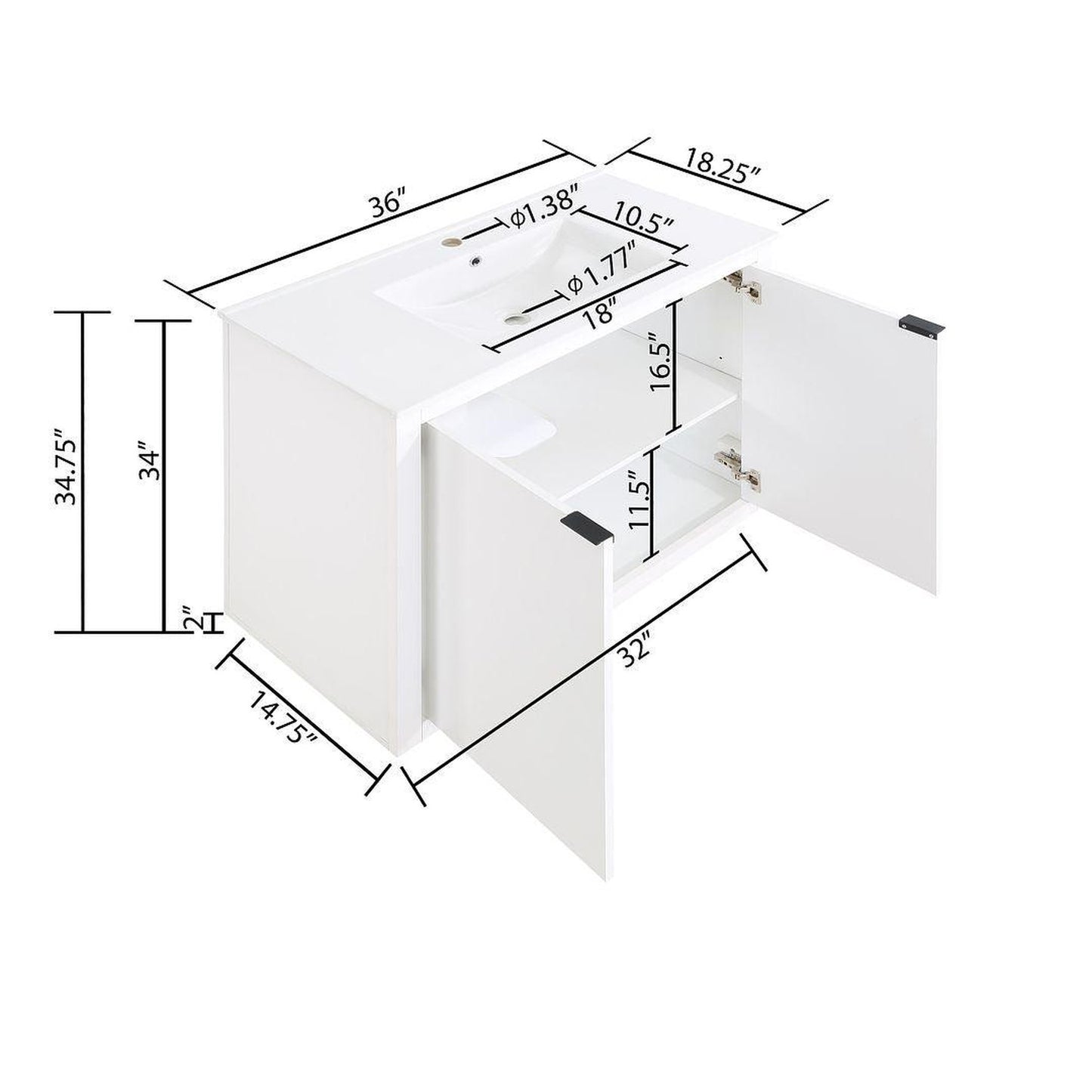 Manhattan Comfort Malverne 36" Bathroom Vanity Sink In White