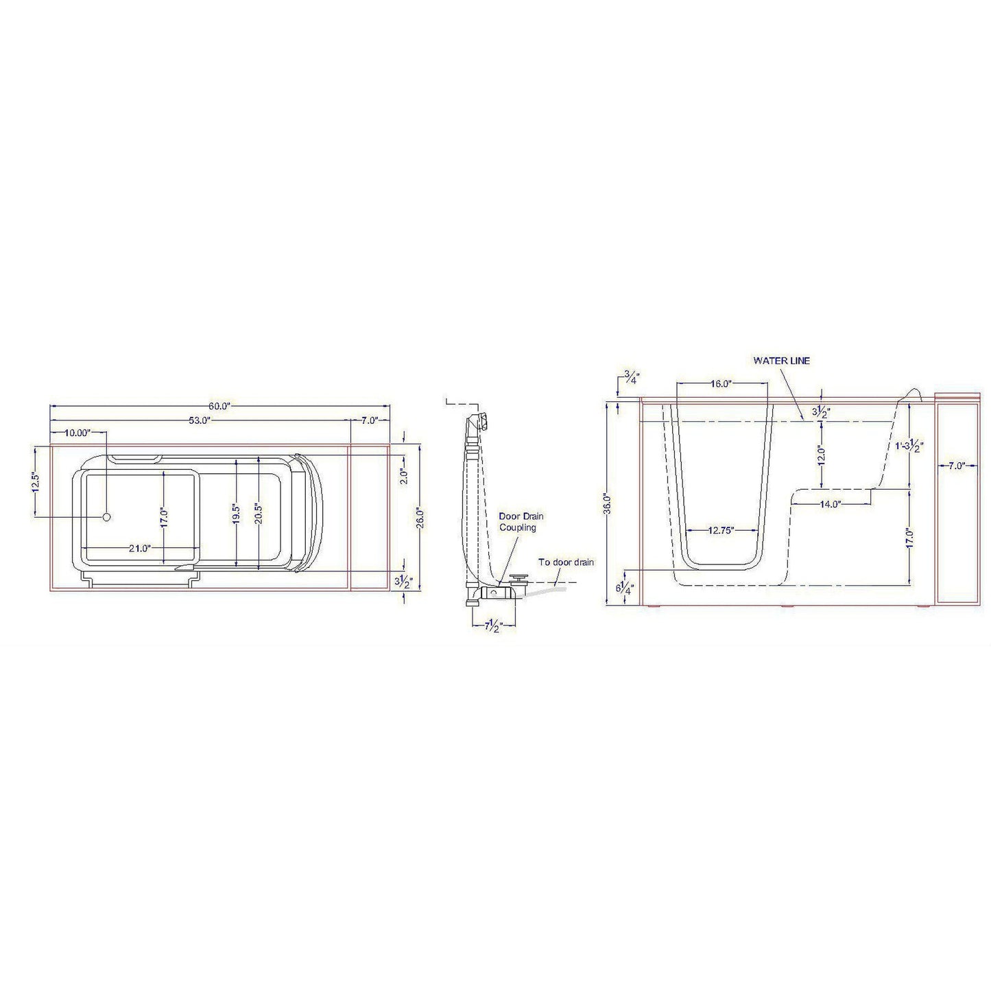 Mobility Bathworks 26"W x 53"L x 36"H Walk-In Left Hand Dual Jetted Tub - White