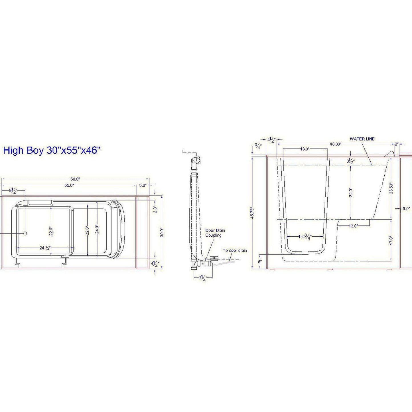 Mobility Bathworks 30"W x 55"L x 46"H Walk-In Left Hand Air Jetted Tub