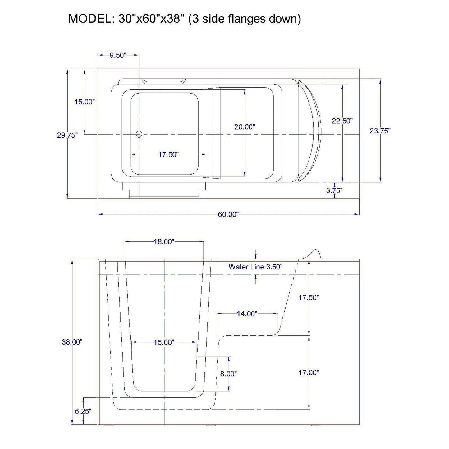 Mobility Bathworks 30"W x 60"L x 38"H Walk-In Left Hand Air Jetted Tub - White