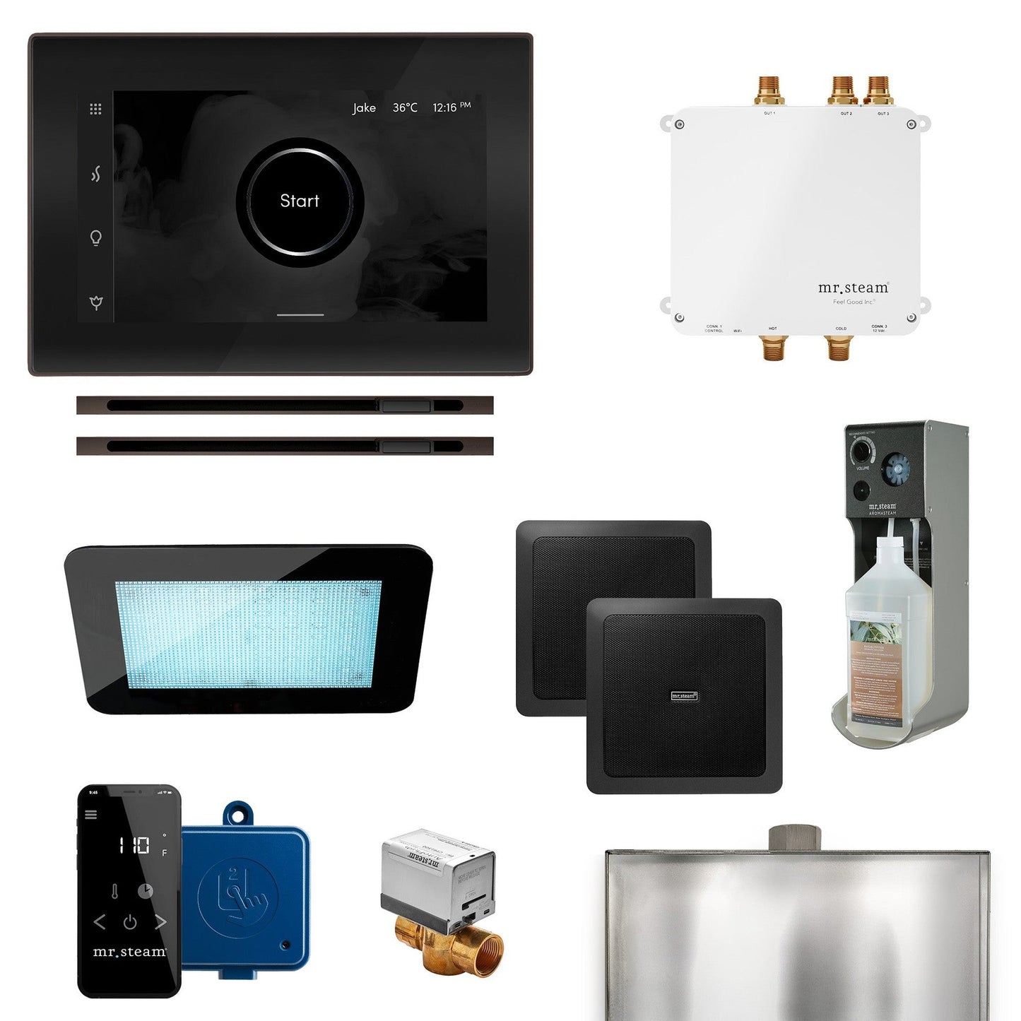 MrSteam Bliss Max 24" Linear Programmable Steam Generator Control Kit With iSteamX Control and Linear Steamhead in Black Oil Rubbed Bronze