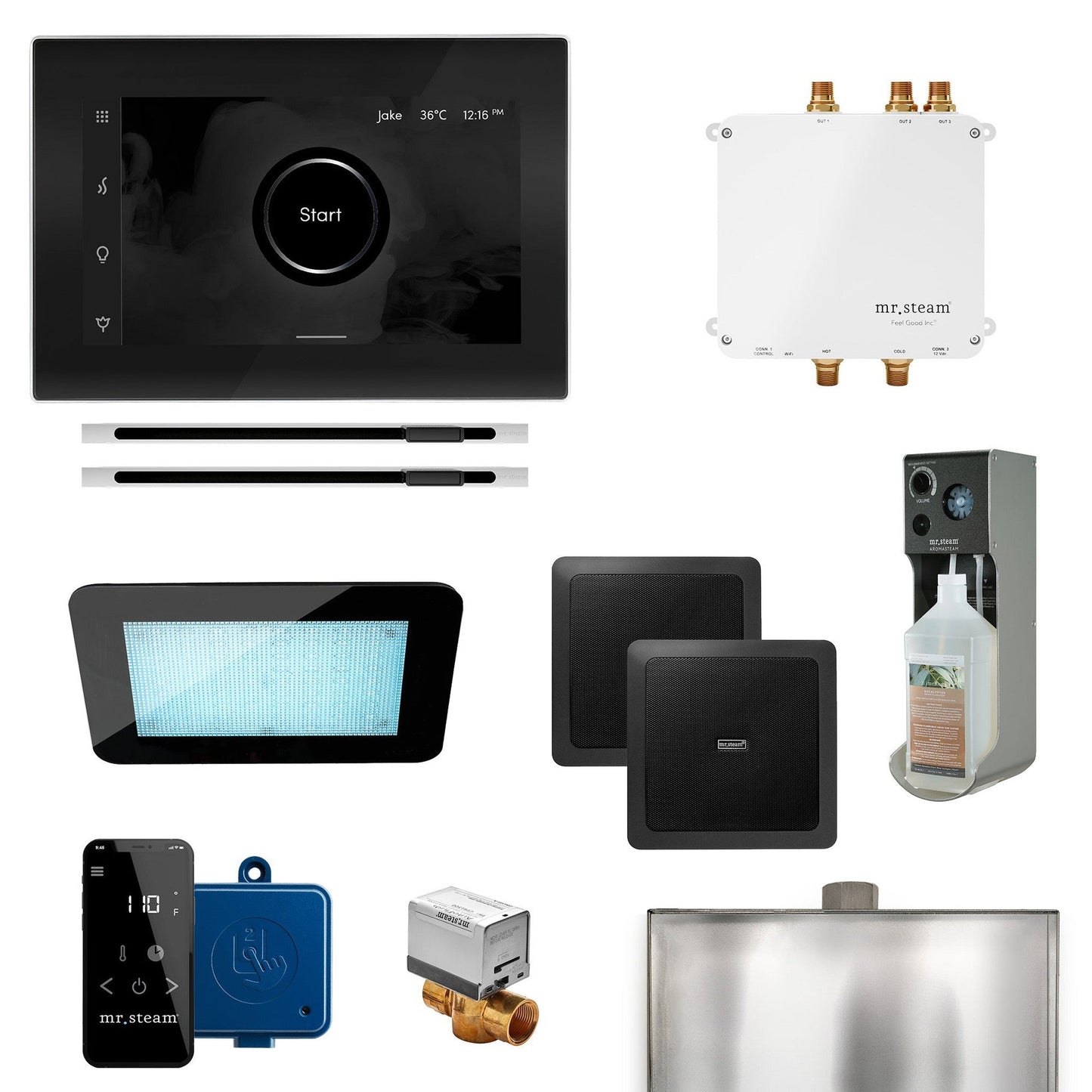 MrSteam Bliss Max 24" Linear Programmable Steam Generator Control Kit With iSteamX Control and Linear Steamhead in Black Polished Chrome
