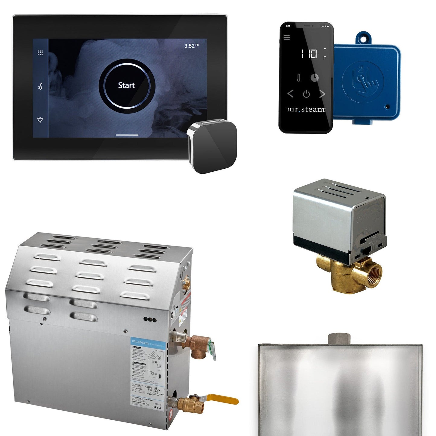 MrSteam MS (XButler) 13" 5 kW (5000 W) Steam Shower Generator Package With iSteamX Control in Black Polished Chrome