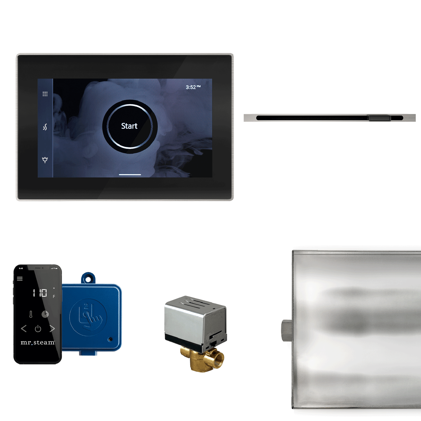 MrSteam XButler Linear 13" Steam Shower Control Package with iSteamX Control and Linear SteamHead in Black Brushed Nickel