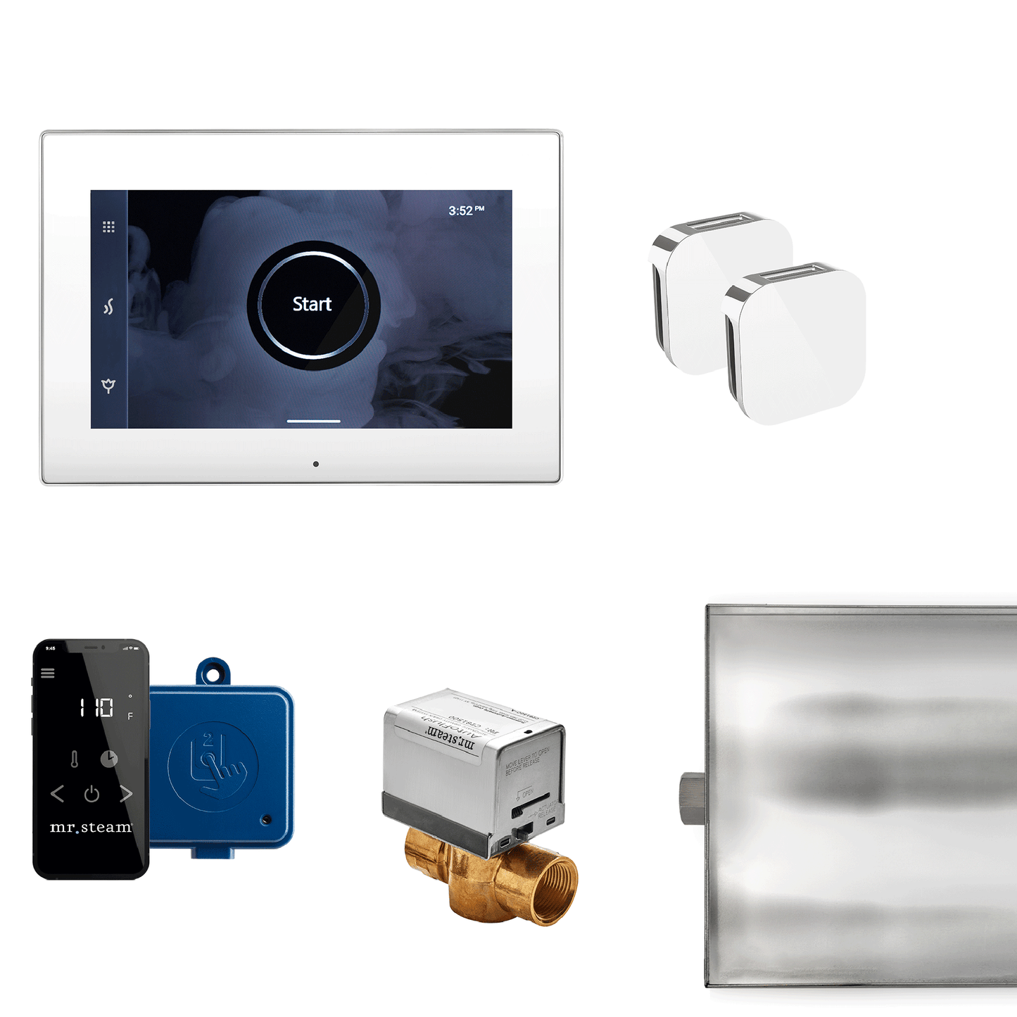 MrSteam XButler Max 32" Steam Shower Control Package with iSteamX Control and Aroma Glass SteamHead in White Polished Chrome