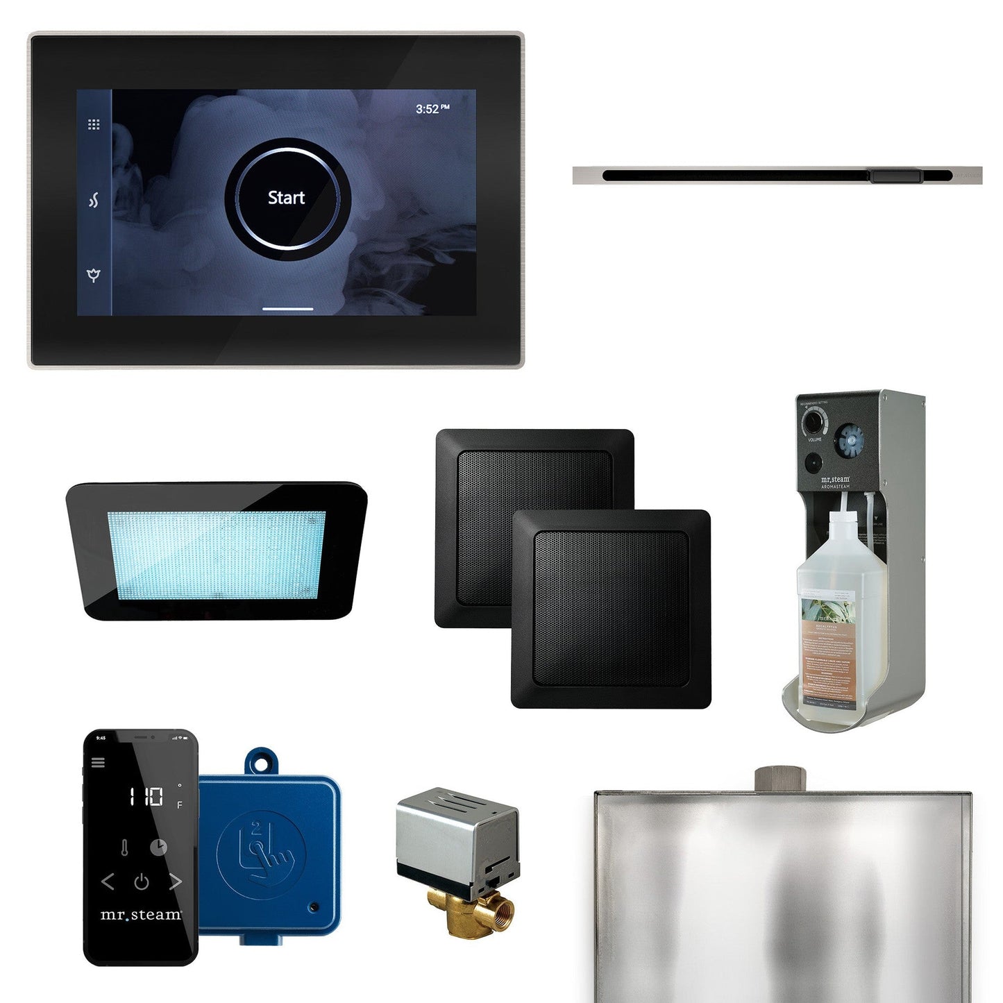 MrSteam XDream Linear 22" Steam Shower Control Package with iSteamX Control and Linear SteamHead in Black Brushed Nickel