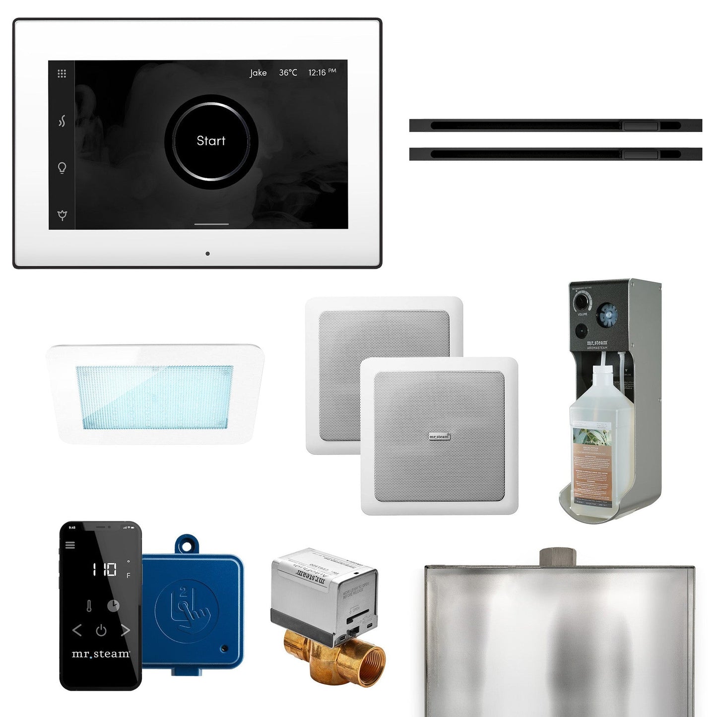 MrSteam XDream Max 24" Linear Programmable Steam Generator Control Kit With iSteamX Control and Linear Steamhead in White Matte Black