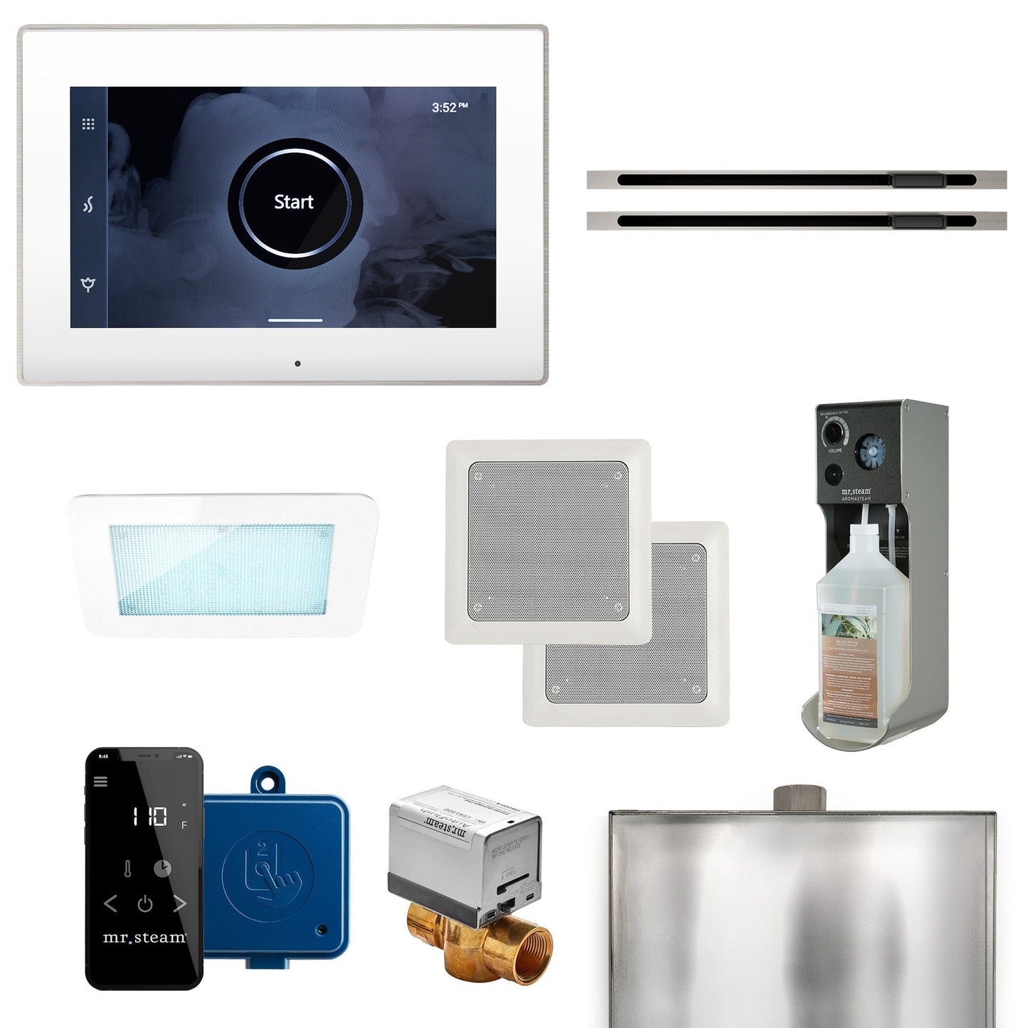 MrSteam XDream Max Linear 24" Steam Shower Control Package with iSteamX Control and Linear SteamHead in White Brushed Nickel