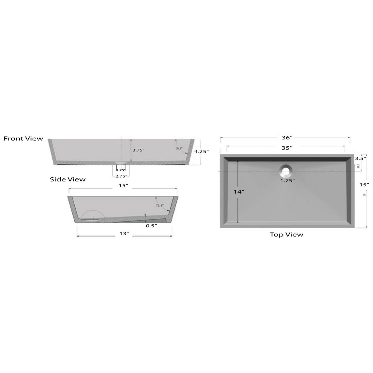 Nantucket Sinks Glacierstone 36" W x 15" D Rectangular White Vessel Sink
