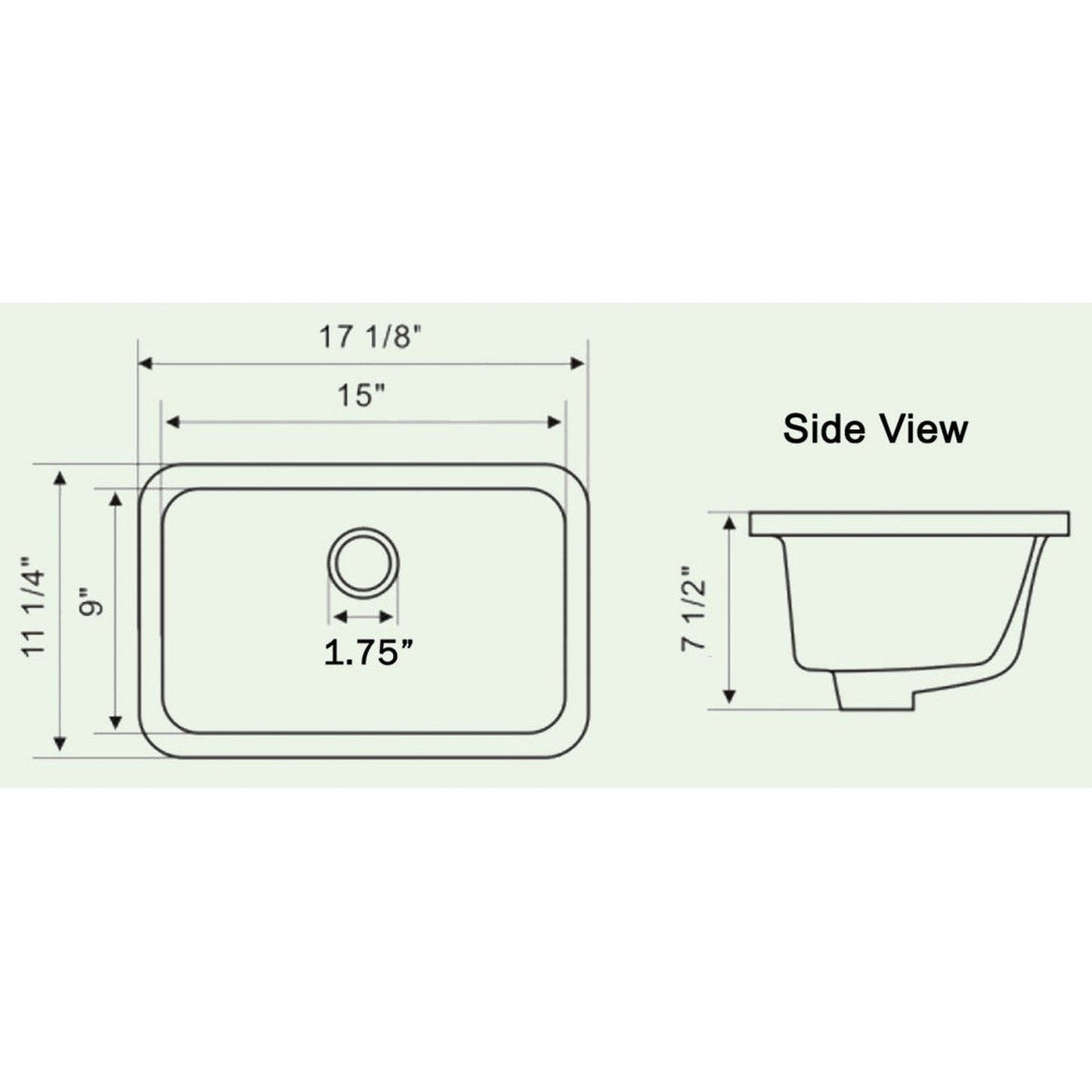 Nantucket Sinks Great Point 15" W x 9" D Rectangular White Porcelain Enamel Glaze Undermount Ceramic Sink With Overflow