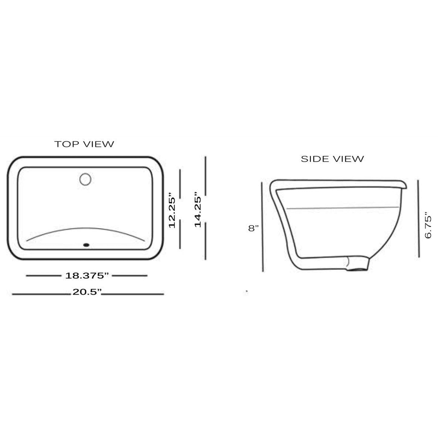 Nantucket Sinks Great Point 21" W x 15" D Rectangular Porcelain Enamel Glaze Undermount Ceramic Sink In White With Oveflow