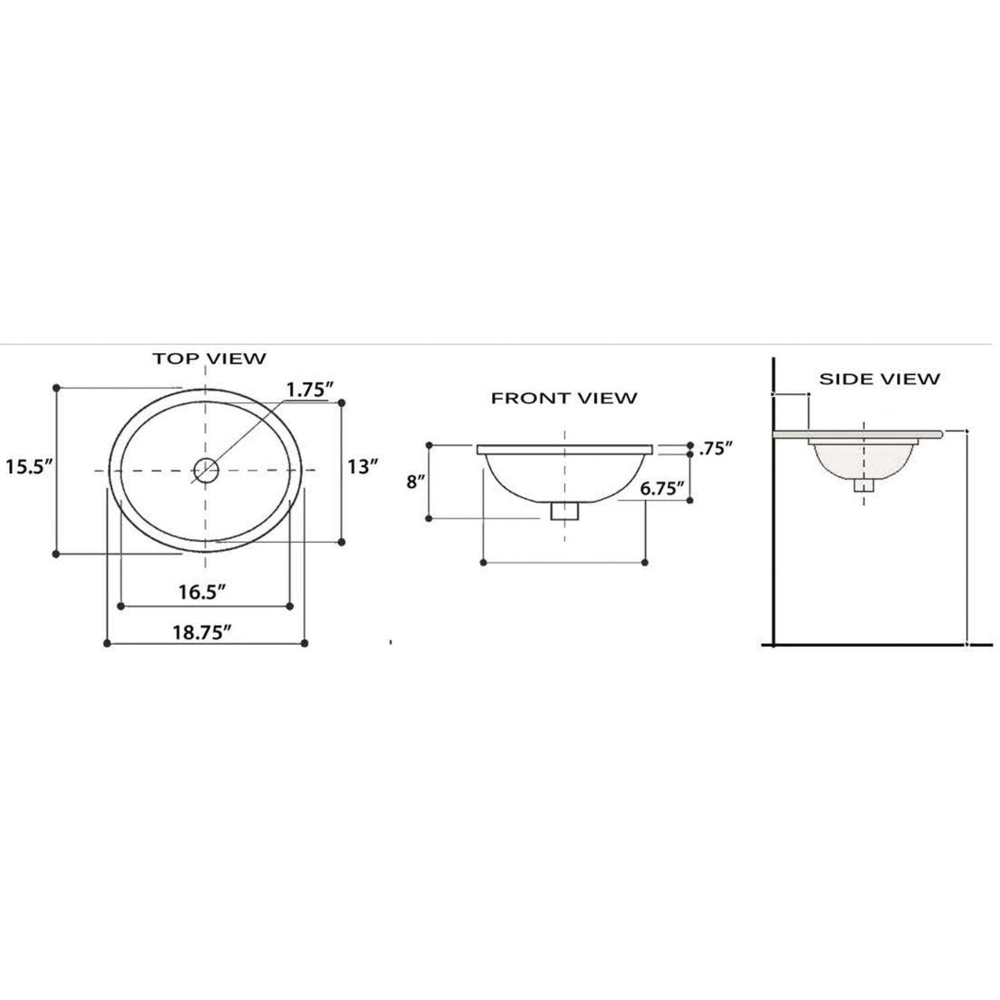 Nantucket Sinks Regatta 19 W" x 16" D Izola Italian Fireclay Oval Glazed White Platinum Undermount Vanity Sink
