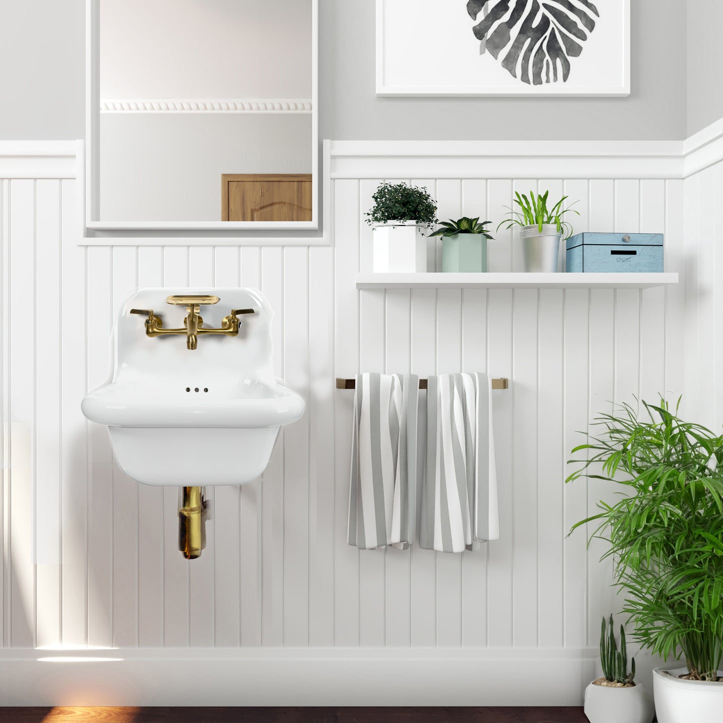 Nantucket Sinks Victorian 17" Fireclay Wallmount Bath Sink With Satin Brushed Brass Accessories Set