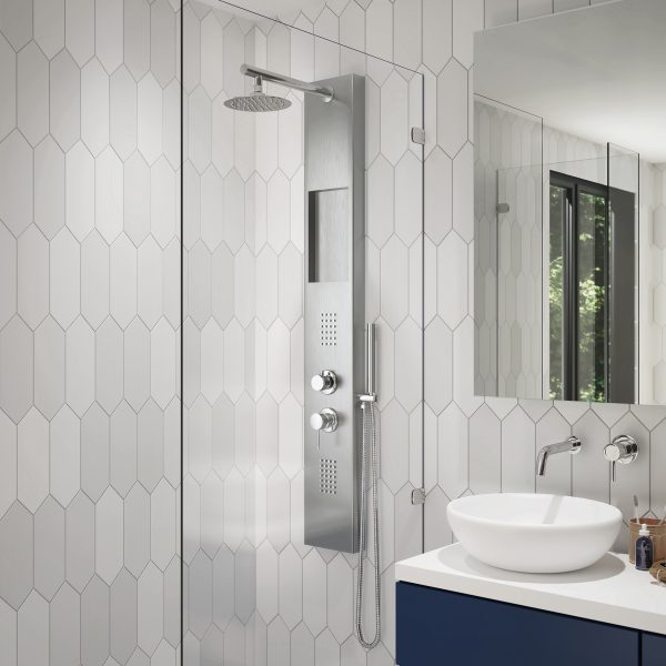 PULSE ShowerSpas AquaNiche 2.5 GPM 8" Rain Showerhead Oversized Body Jets Stainlesss Steel Brushed ShowerSpa