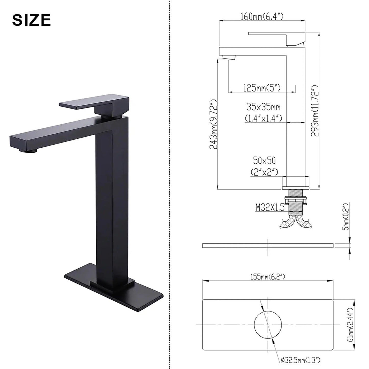 RBROHANT RB0757 Single Hole Black Solid Brass Deck Mounted Bathroom Faucet