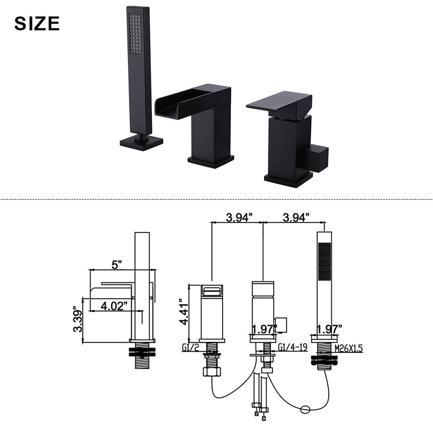 RBROHANT Tub Filler With Handheld Shower Matte Black Bathtub Waterfall Faucet RB1063