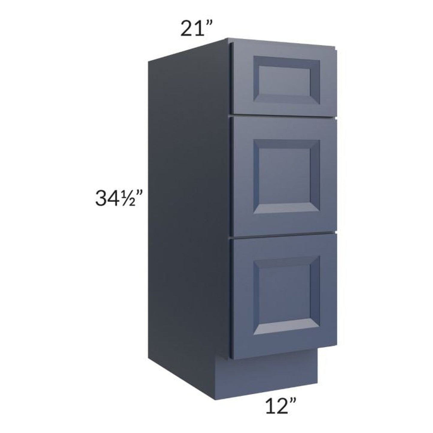 RTA Bayville Blue 12" 3-Drawer Vanity Base Cabinet