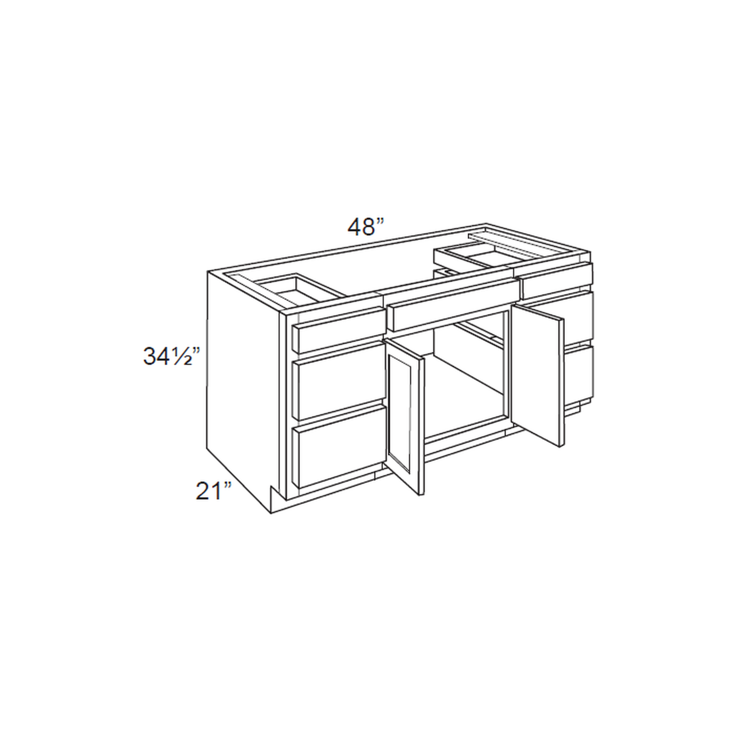 RTA Brilliant White Shaker SW-VDDB48 48" Vanity Base Cabinet with 2 Decorative End Panels