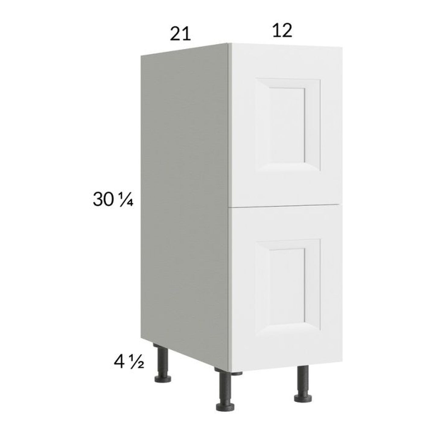 RTA Harbor White 12" 2-Drawer Vanity Base Cabinet with 1 Finished End Panel