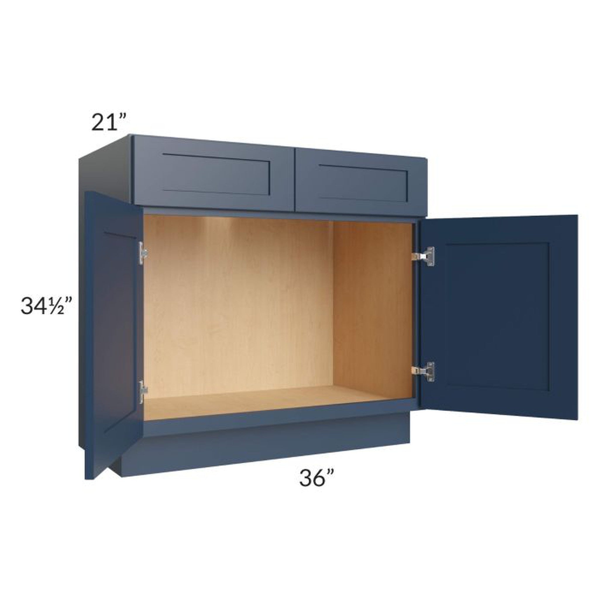 RTA Madison Navy Shaker 36" Sink Vanity Base Cabinet with 2 Decorative ...
