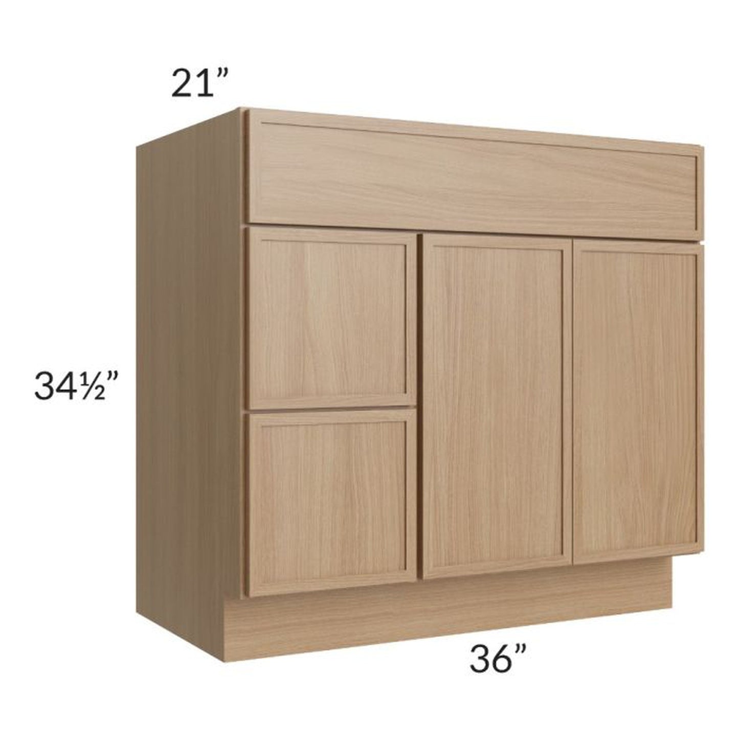 RTA Township Rift Oak 36" Vanity Sink Base Cabinet (Drawers on Left)
