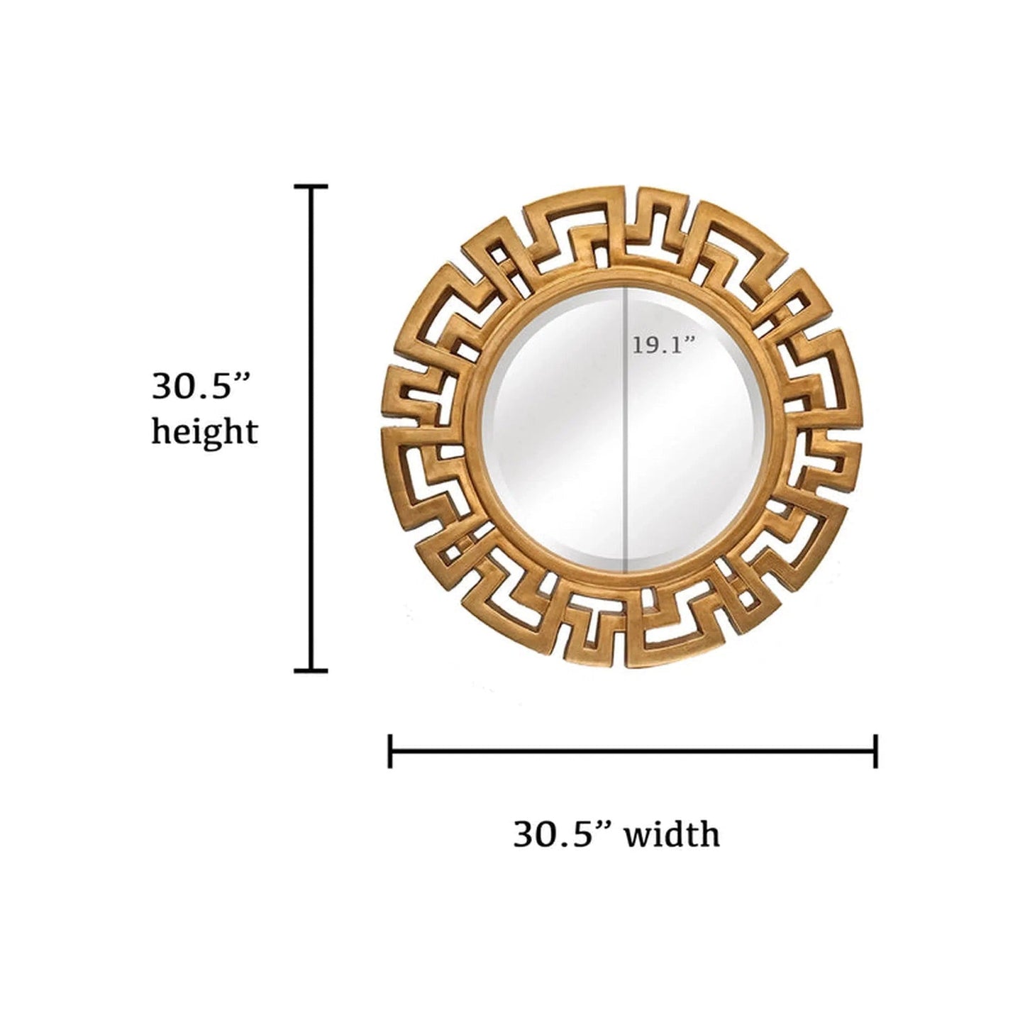 SBC Decor Athena 31" x 31" Wall-Mounted Glass Resin Accent Wall Mirror In Antique Gold Finish