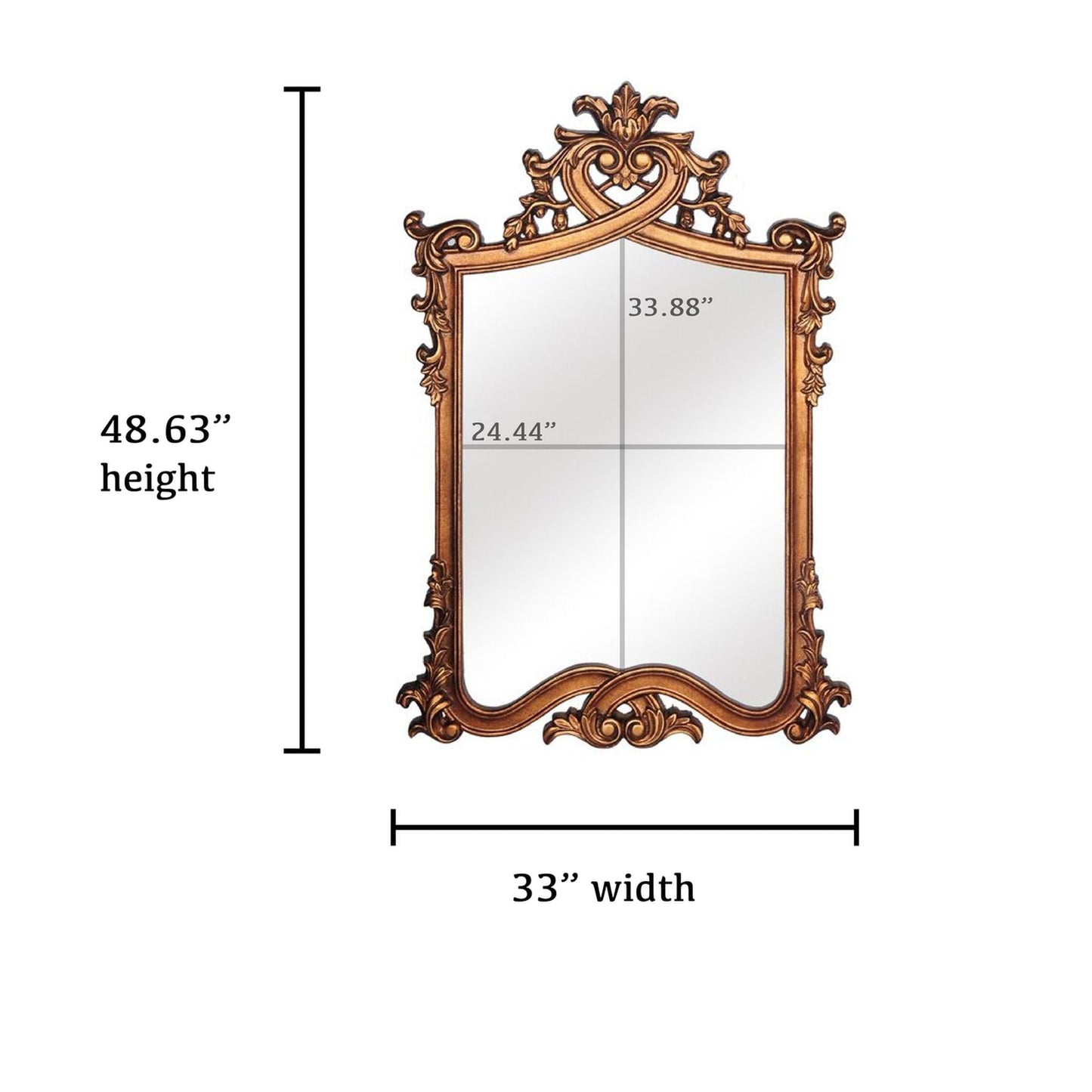 SBC Decor Catherine 33" x 49" Wall-Mounted Light Weight Resin Wall Mirror In Antique Gold Finish