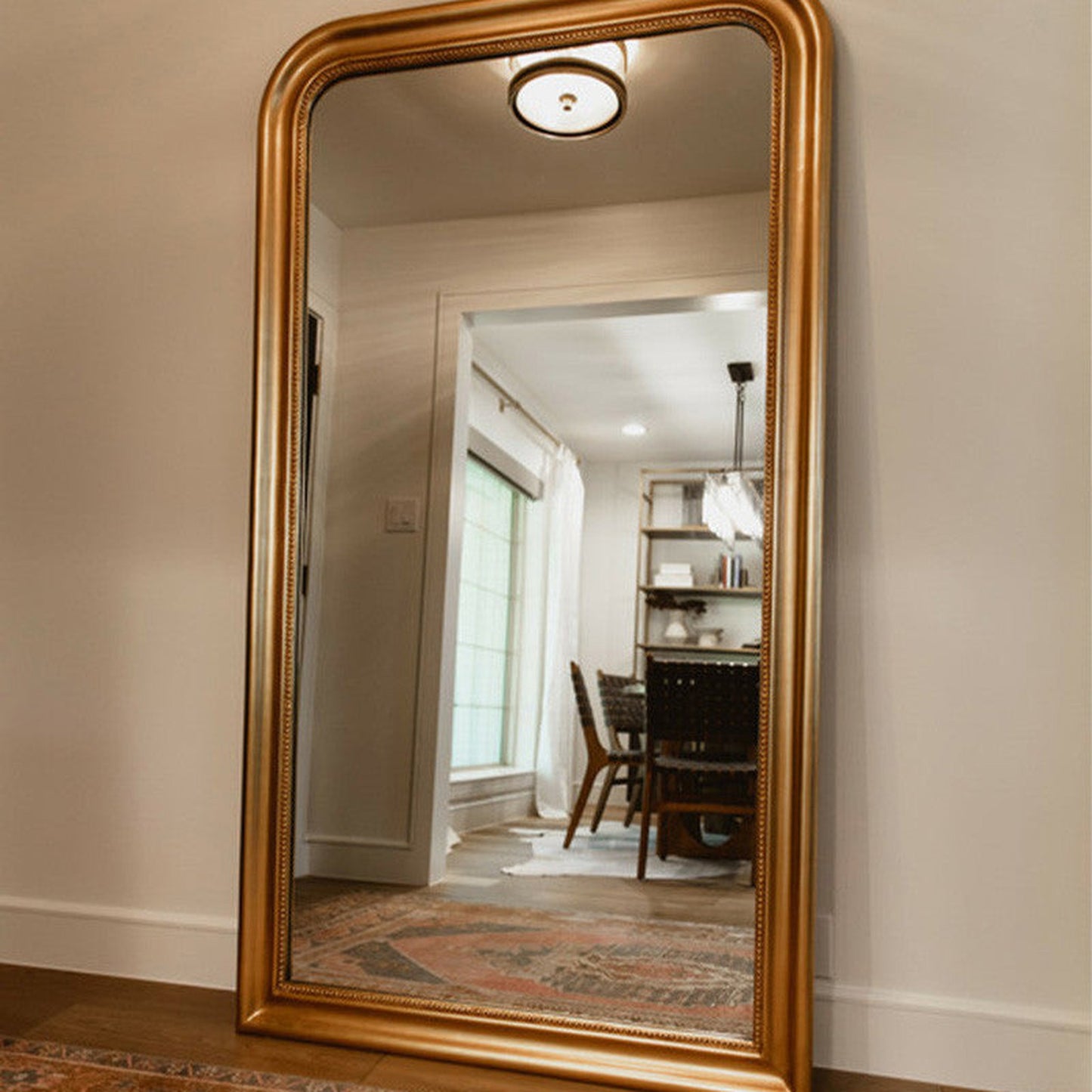 SBC Decor Duparc 42" x 76" Wall-Mounted Arched Wood Frame Accent Mirror In Gold Finish