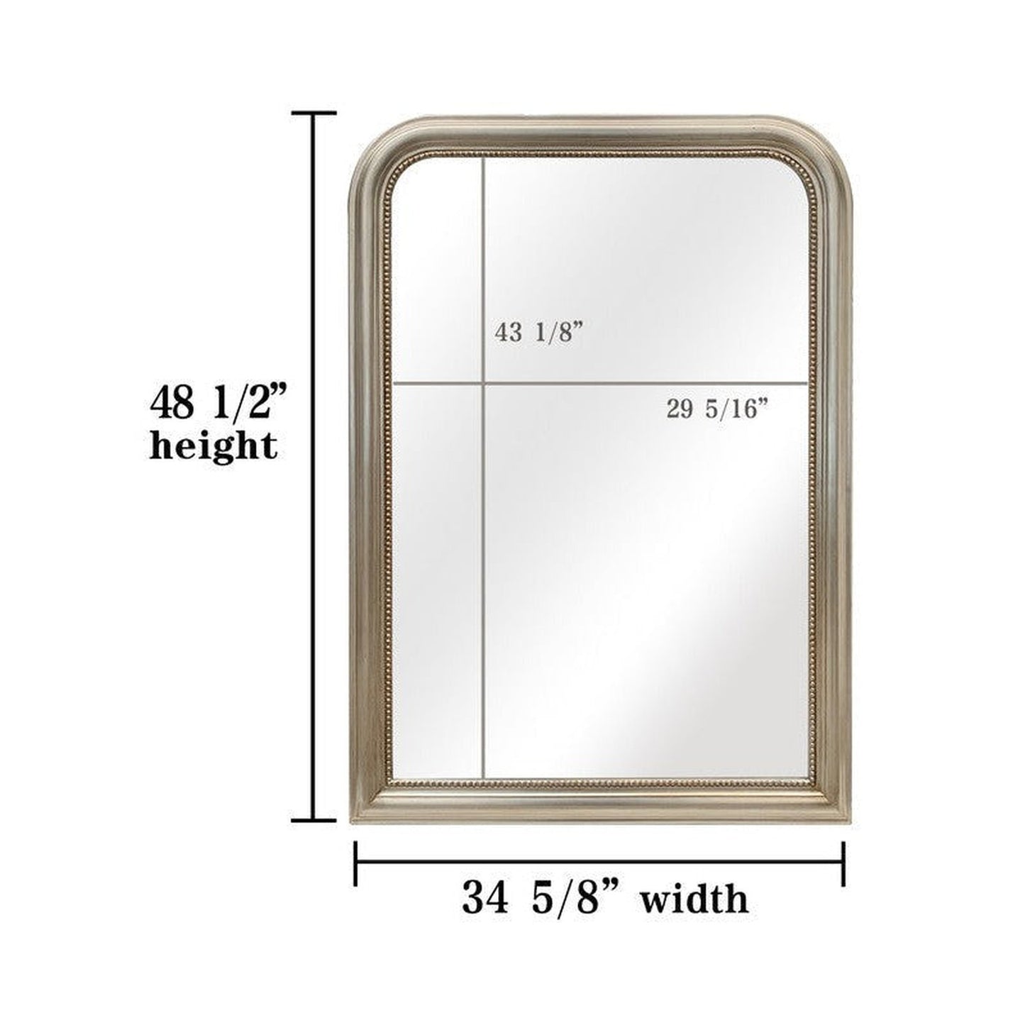 SBC Decor Duparc 42" x 76" Wall-Mounted Arched Wood Frame Leaner Mirror In Champagne Silver Finish