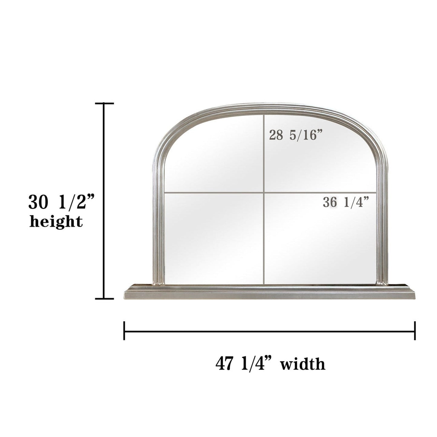 SBC Decor Lyon 32" x 47" Wall-Mounted Arched Wood Frame Dresser Wall Mirror In Brushed Silver Finish