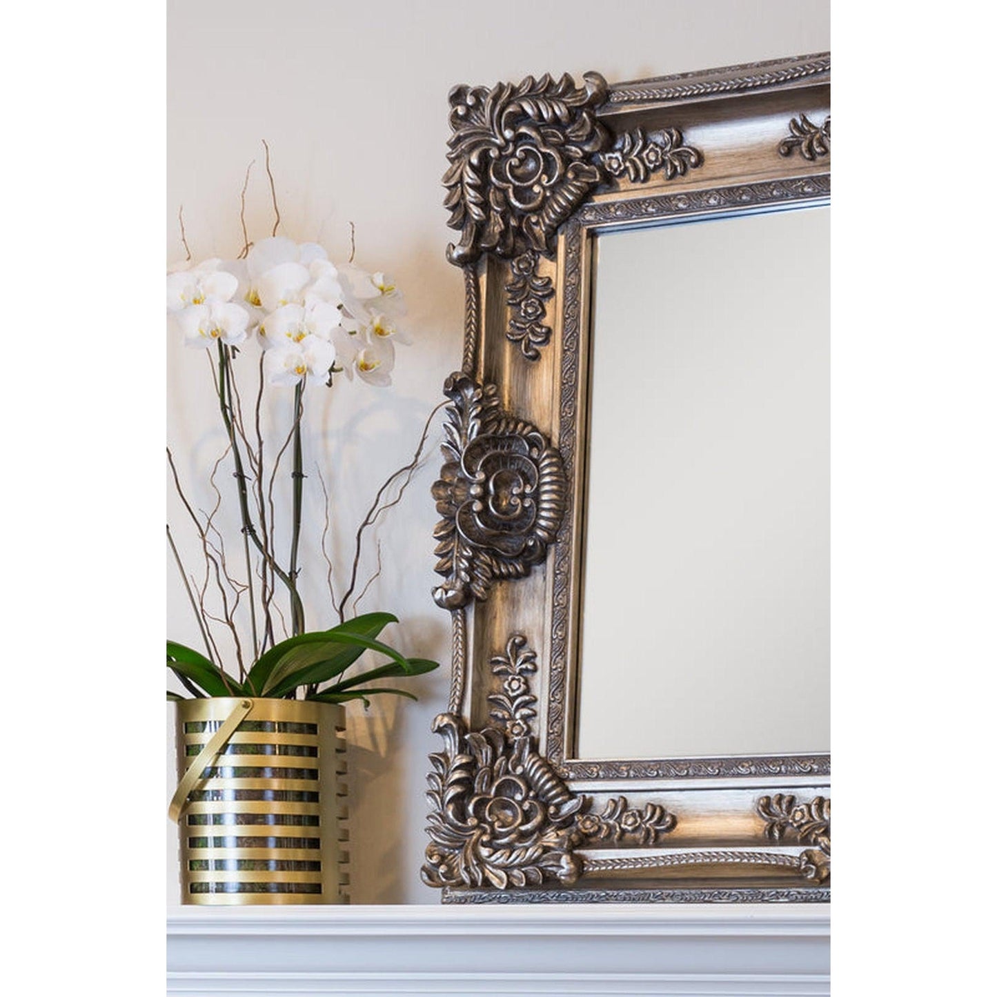 SBC Decor Mayfair Large 36" x 48" Wall-Mounted Full Length Wood Frame Dresser Wall Mirror In Antique Silver Finish
