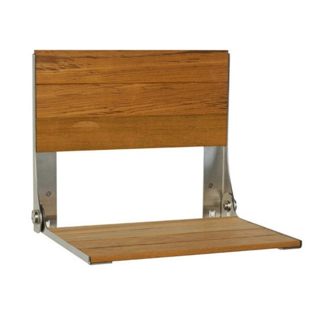 Seachrome Lifestyle & Wellness 18" W x 15" D Teak Wood Afromosia Slats With Removable High Backrest and Satin Satinless Steel Frame Cameo Shower Bench