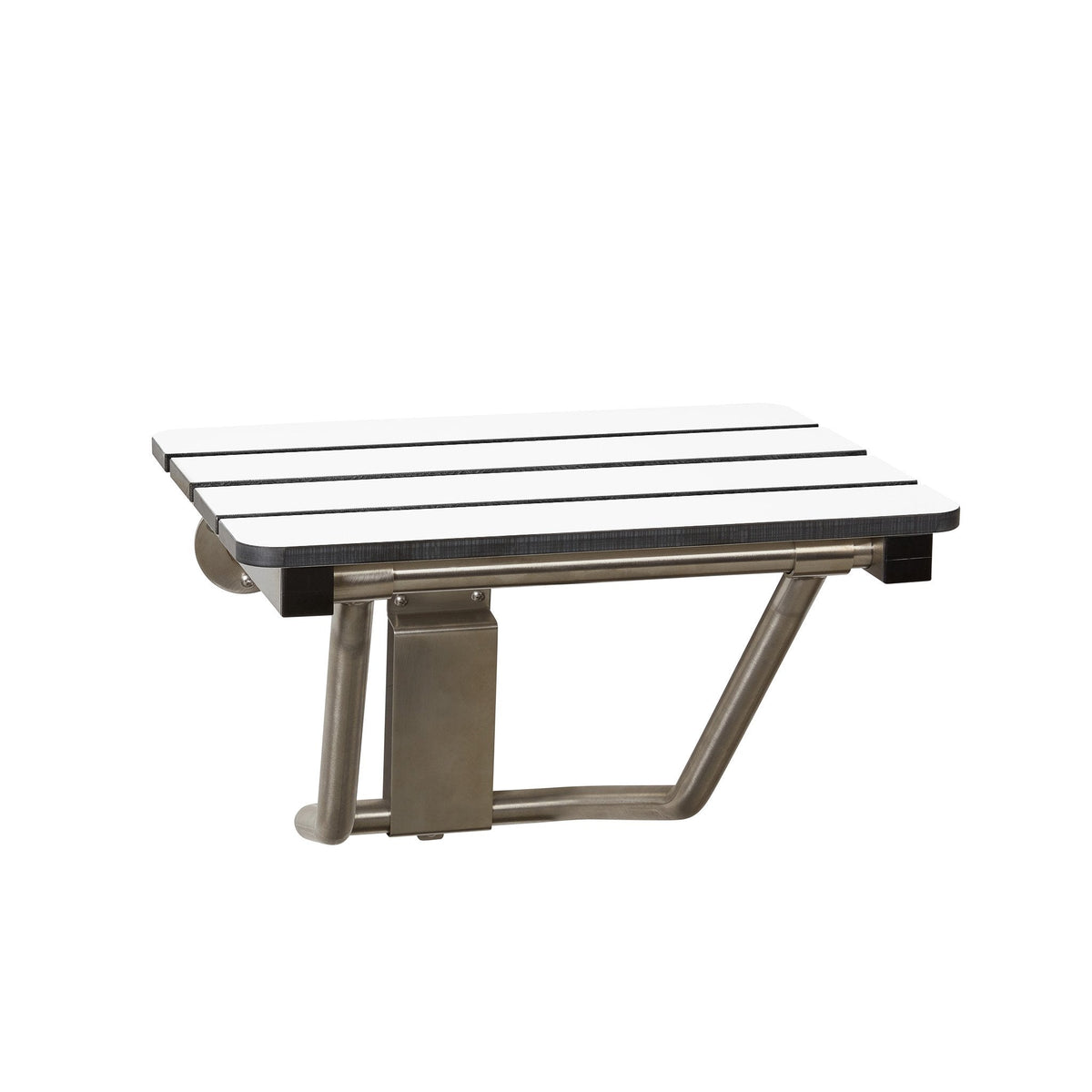 Seachrome Signature Series 22" W x 15" D White 3" Phenolic Slats Phenolic Seat Top Folding Wall Mount Bench Shower Seat