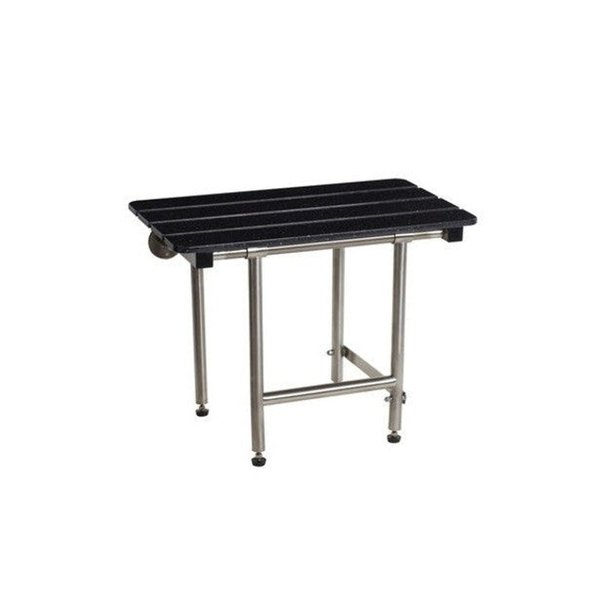 Seachrome Signature Series 30" W x 15" D Black 3" Phenolic Slats Seat Top Bench Shower Seat With Swing-Down Legs