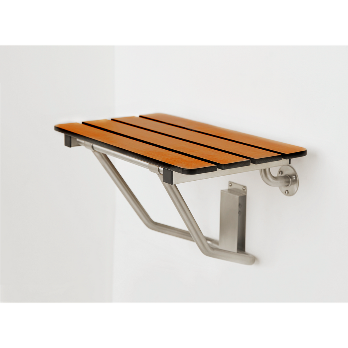 Seachrome Signature Series 30" W x 15" D Teak 3" Phenolic Slats Seat Top Folding Wall Mount Bench Shower Seat