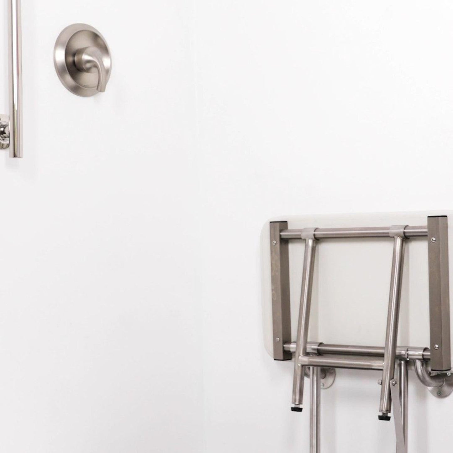 Seachrome Signature Series 48" W x 24" D Naugahyde White Cushion Seat Top Bench Shower Seat With Swing-Down Legs