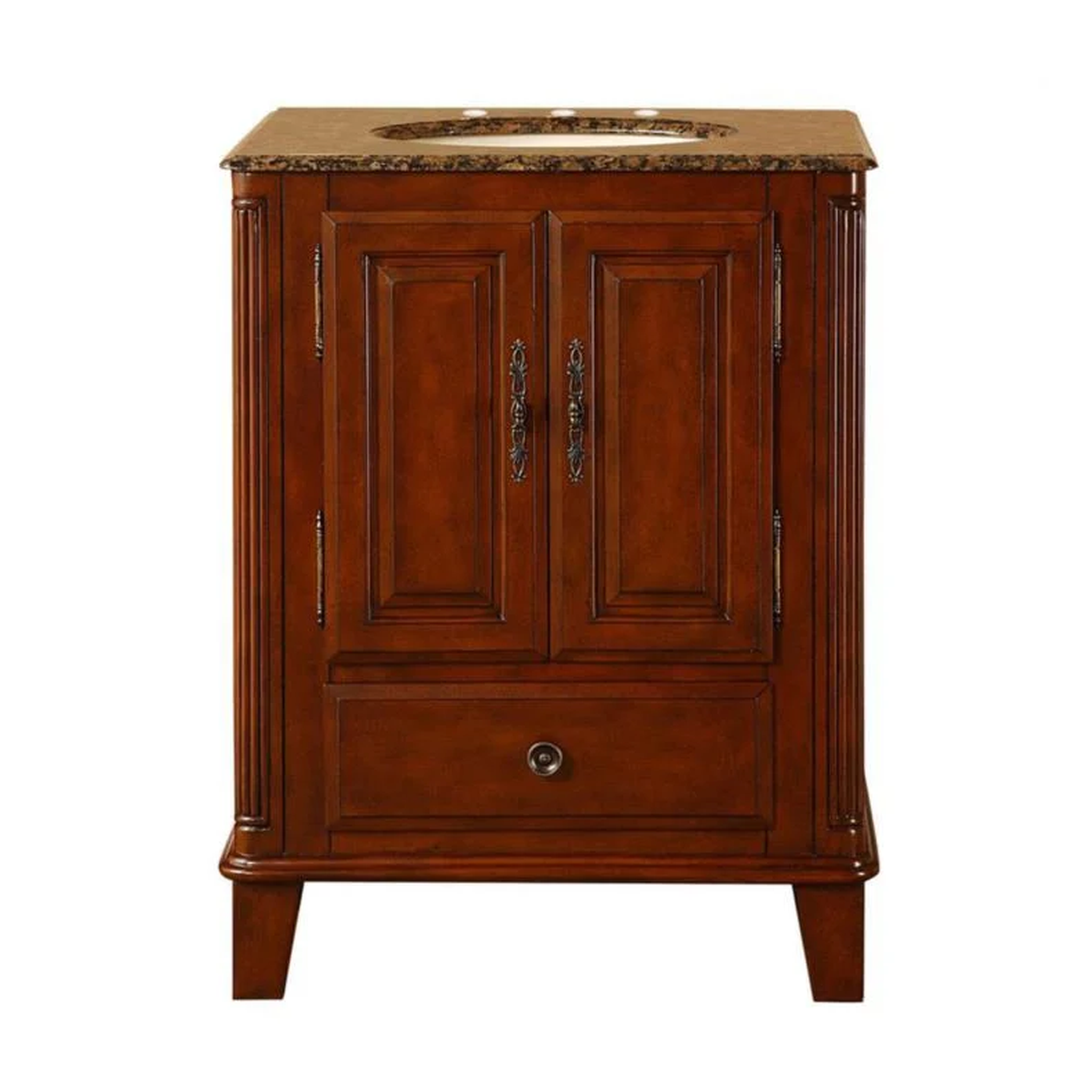 Silkroad Exclusive 28" Single Sink Special Walnut Bathroom Vanity With