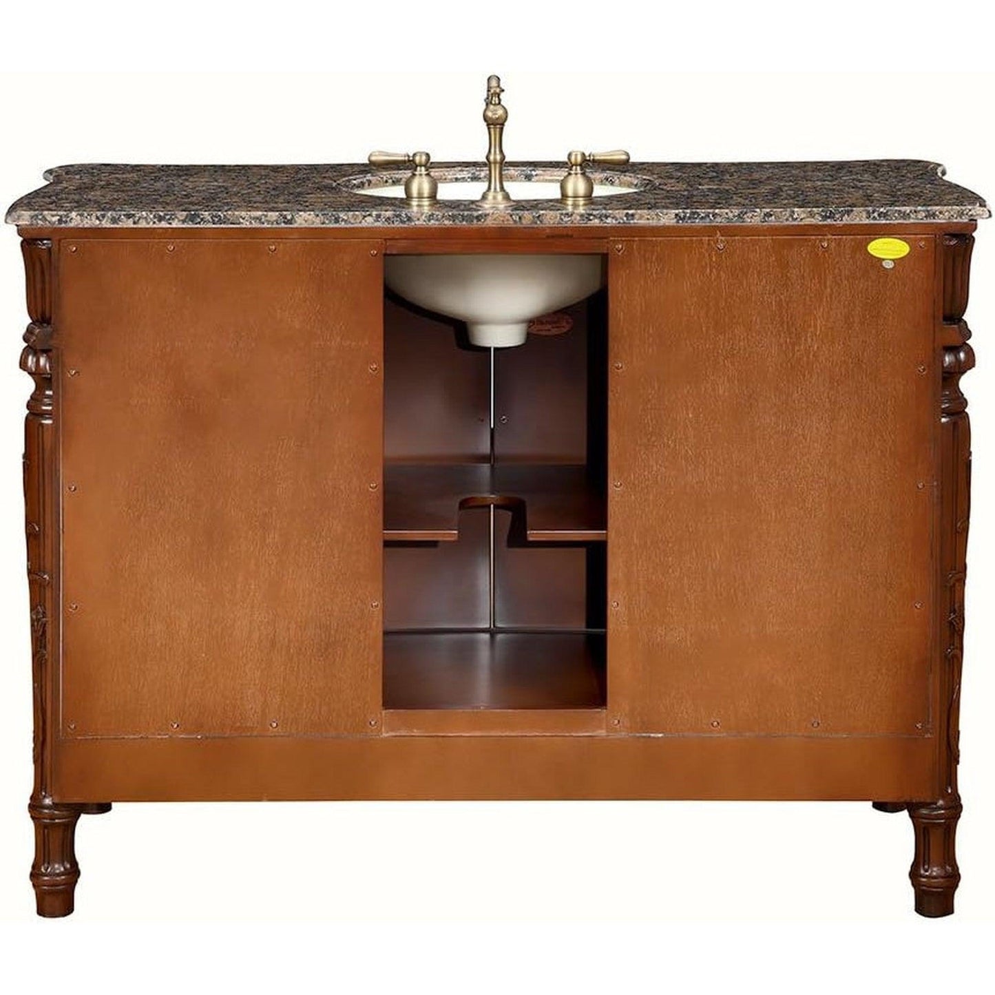 Silkroad Exclusive 48" Single Sink Dark Cherry Bathroom Vanity With Baltic Brown Granite Countertop and Ivory Ceramic Undermount Sink