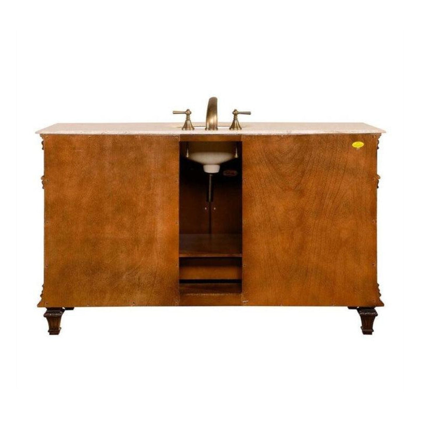 Silkroad Exclusive 60" Single Sink Brazilian Rosewood Bathroom Vanity With Travertine Countertop and White Ceramic Undermount Sink