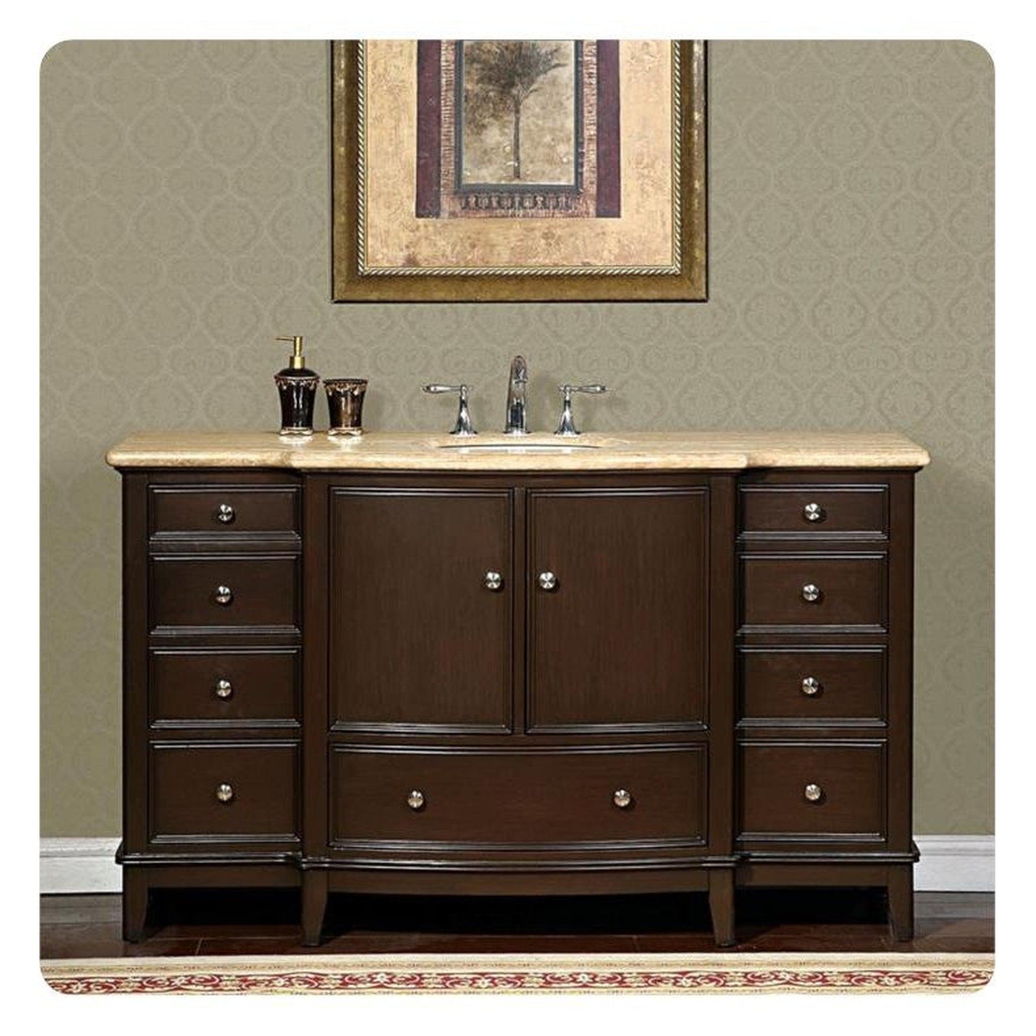 Silkroad Exclusive 60" Single Sink Dark Walnut Bathroom Vanity With Tr