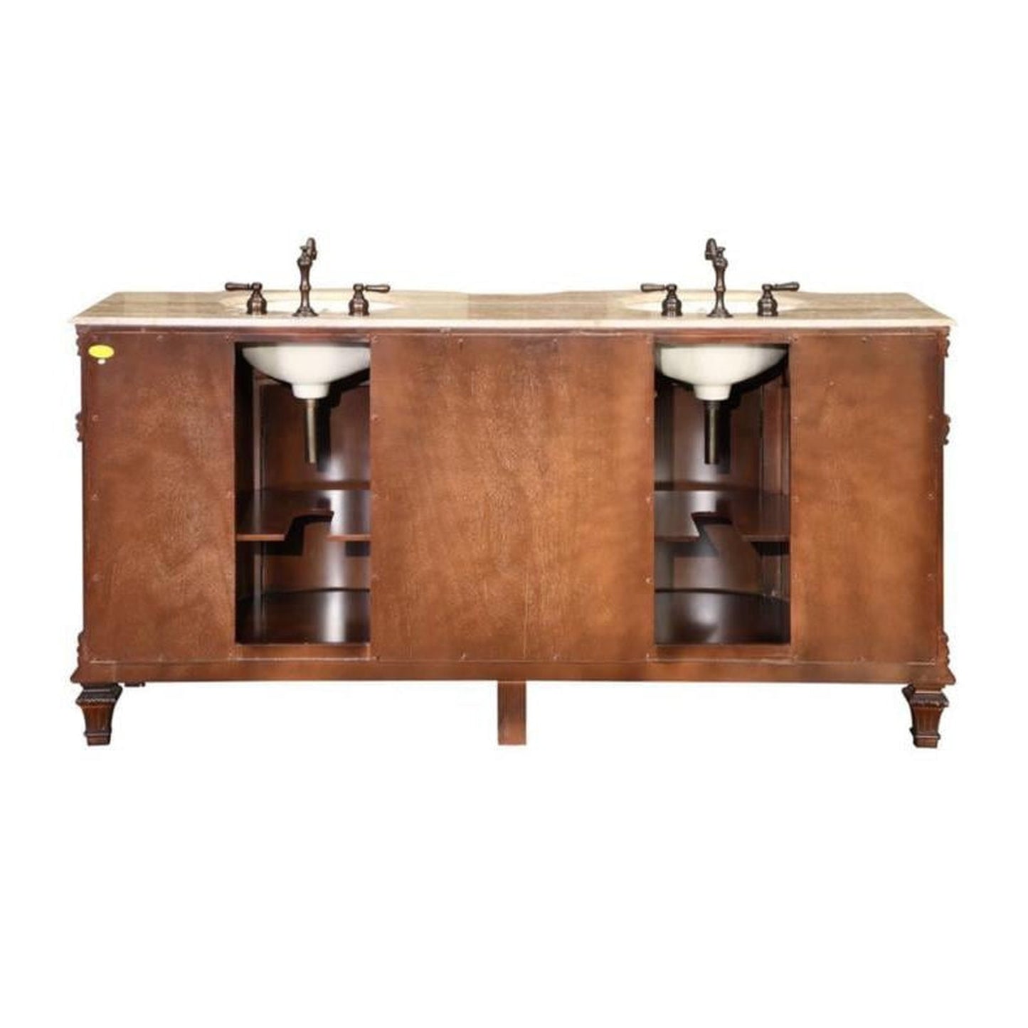 Silkroad Exclusive 72" Double Sink Brazilian Rosewood Bathroom Vanity With Travertine Countertop and Ivory Ceramic Undermount Sink