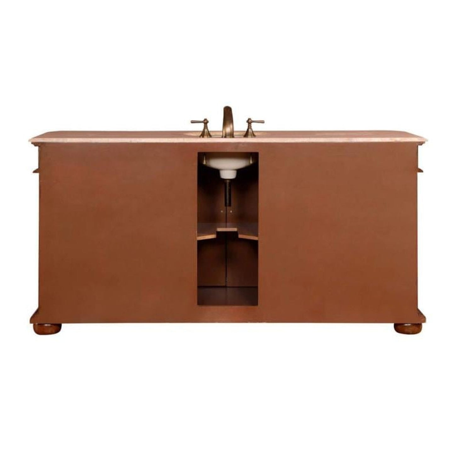 Silkroad Exclusive 72" Double Sink English Chestnut Bathroom Vanity With Travertine Countertop and White Ceramic Undermount Sink