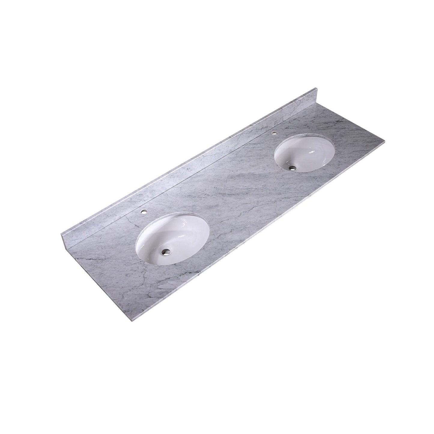 Silkroad Exclusive 72" x 22" White Carrara Marble Vanity Top With White Double Oval Undermount Sink and 4" Backsplash