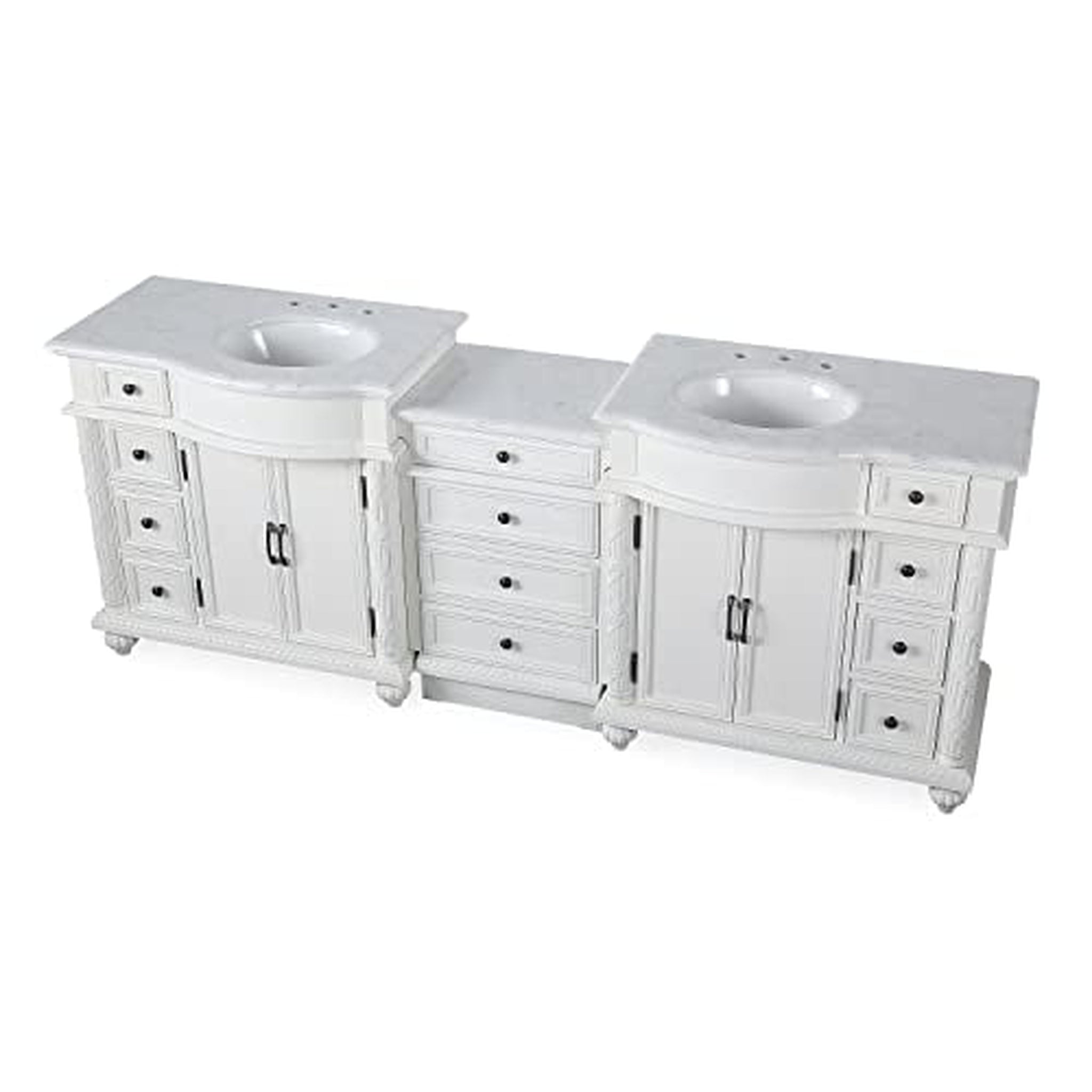 Silkroad Exclusive 90" Double Sink Antique White Modular Bathroom Vani