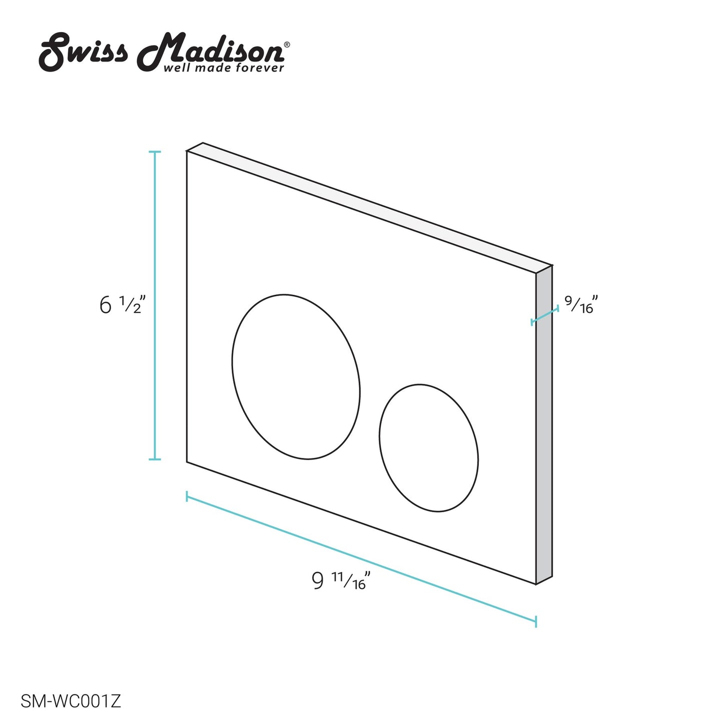 Swiss Madison 10" Brushed Brass Wall-Mounted Actuator Flush Push Button Plate With Dual Flush System and Round Buttons