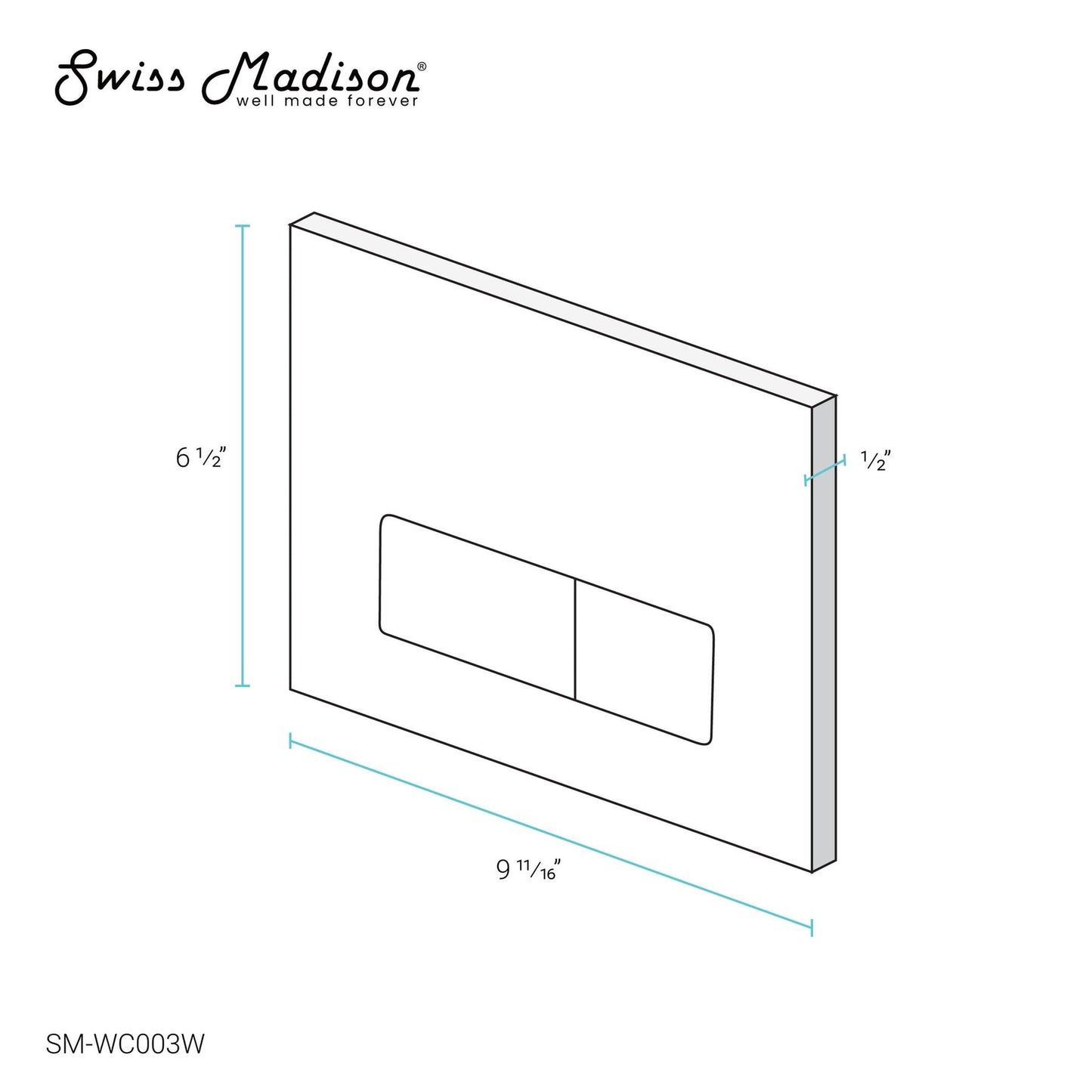 Swiss Madison 10" Glossy White Wall-Mounted Actuator Flush Push Button Plate With Dual Flush System and Rectangle Buttons